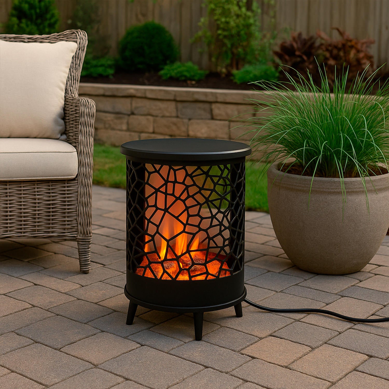 Caminetto rotondo Gardena design elegante e fiamma olografic