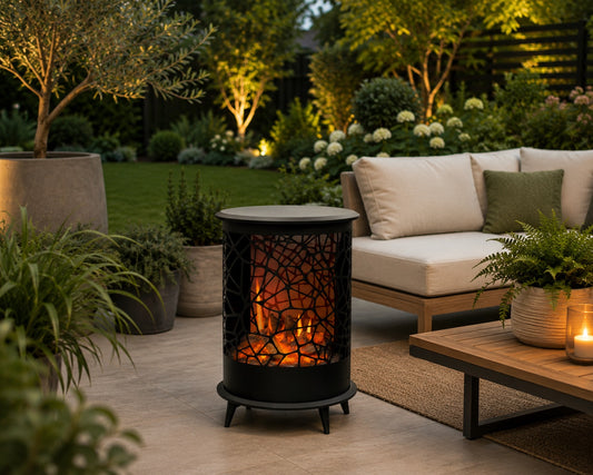 Caminetto rotondo Gardena design elegante fiamma olografica