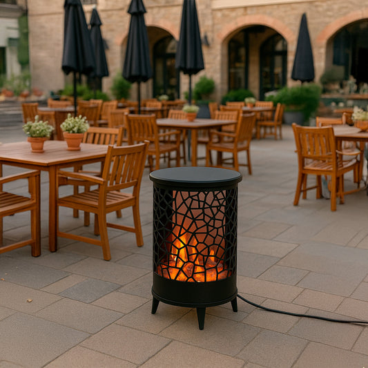 Chimenea redonda Gardena de diseño elegante con llama holográfica
