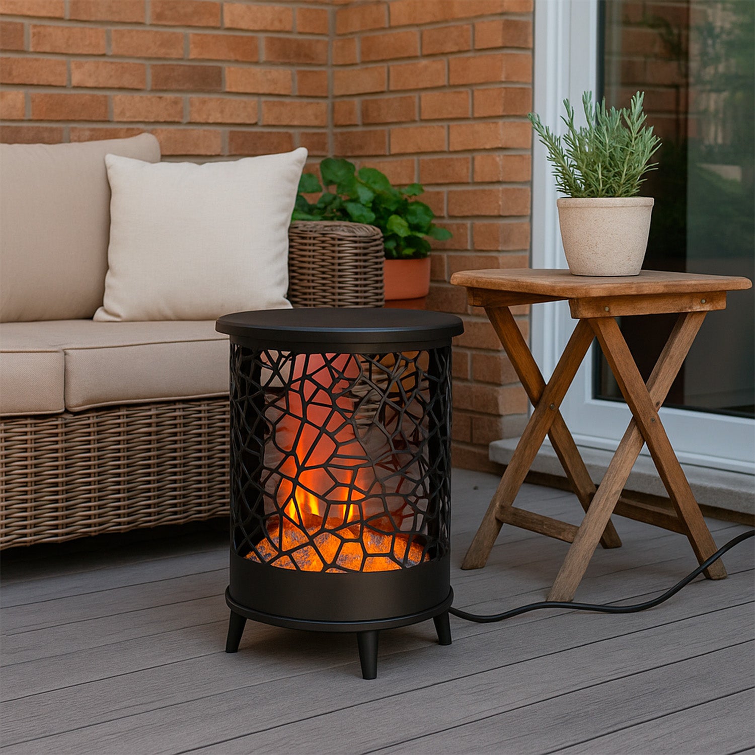 Caminetto rotondo Gardena design elegante fiamma olografica