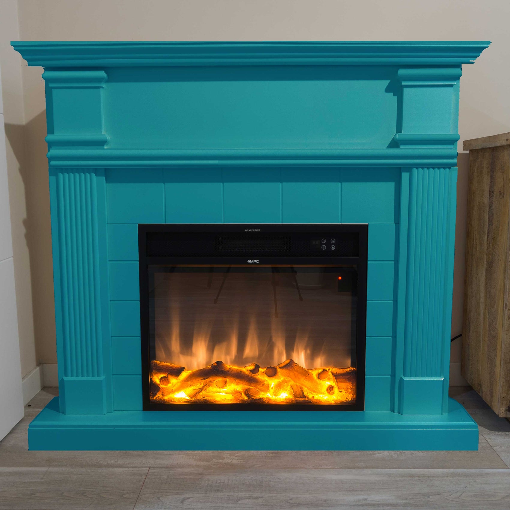 Caminetto Elettrico Turchese 1500w Con Effetto Fiamma Realistico