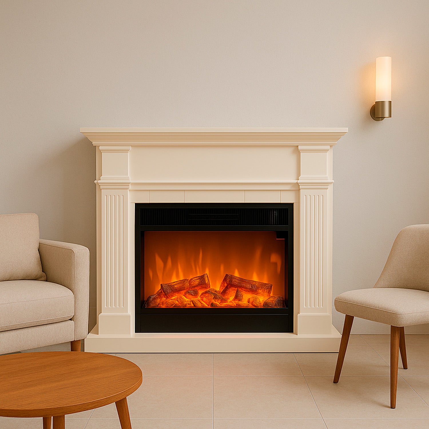 Sined Camino Caldera Xxl Caminetto Da Pavimento Con Cornice e Bruciatore Elettrico Da 1500w Bianco Telecomando Incluso Effetto Fiamma Led Adatto Per Tutti Gli Ambienti Interni