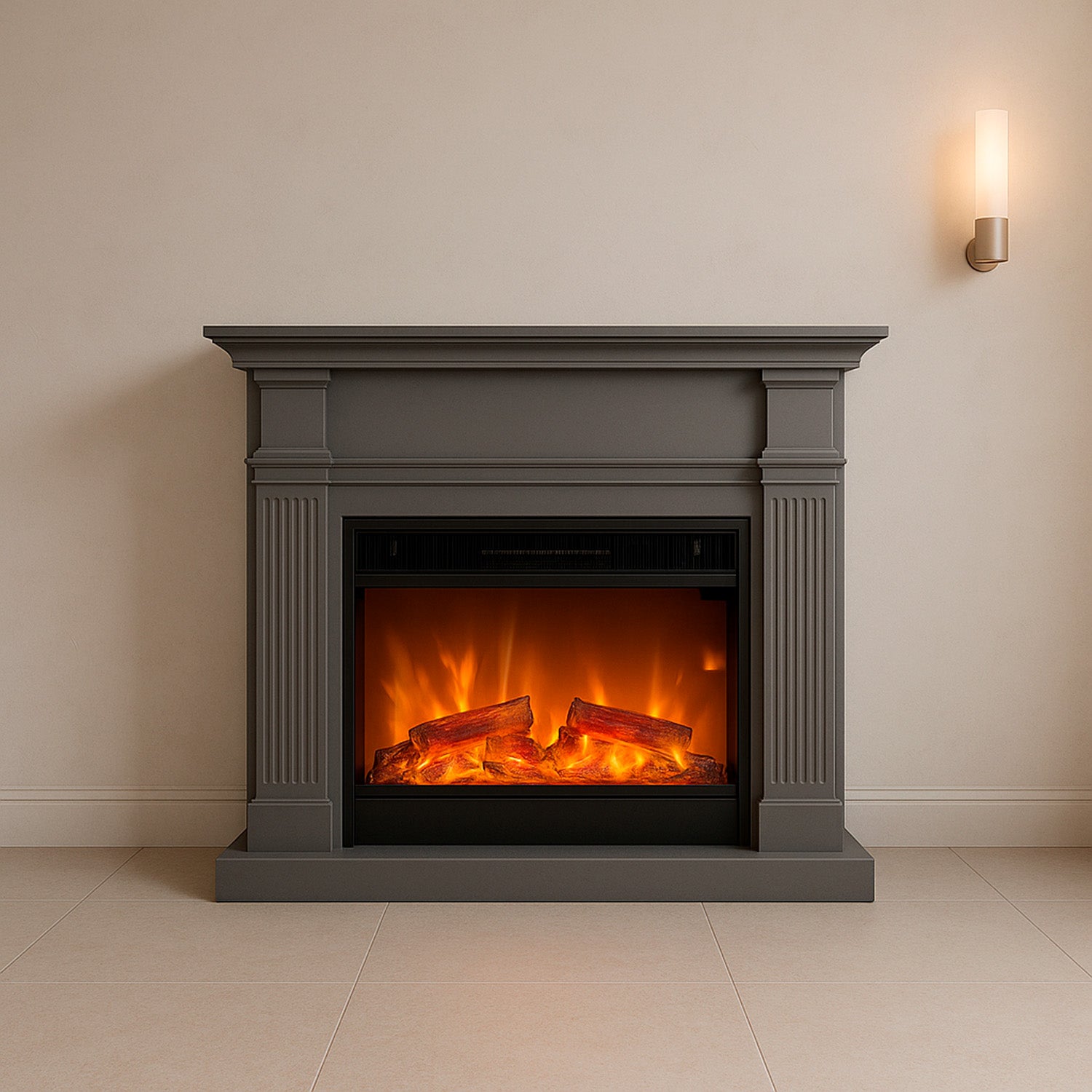 Caminetto elettrico grigio Sined Caldera eleganza e comfort per casa e ufficio