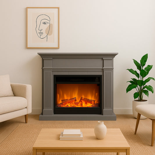 Lareira elétrica cinzenta Sined Caldera elegância e conforto
