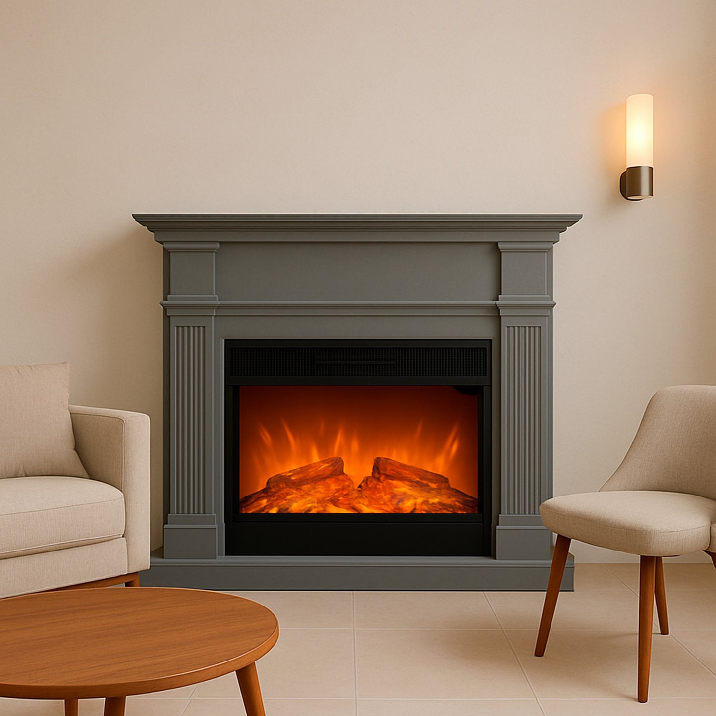 Caminetto elettrico grigio Sined Caldera eleganza e comfort per casa e ufficio