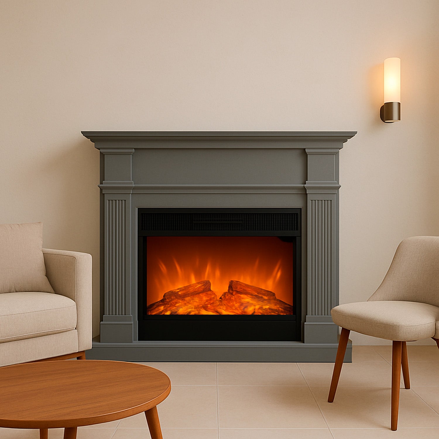 Caminetto elettrico grigio Sined Caldera eleganza e comfort per casa e ufficio