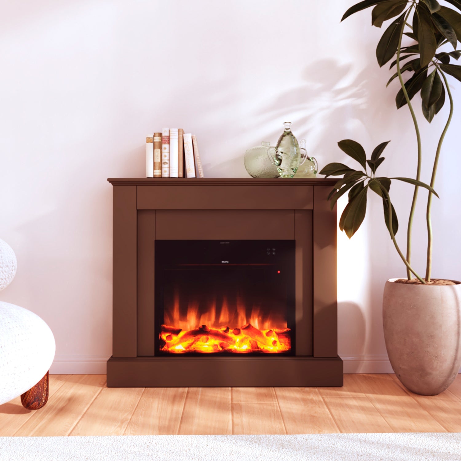 Caminetto Elettrico Camillo Marrone 60 Cm Eleganza e Calore Per La Tua Casa