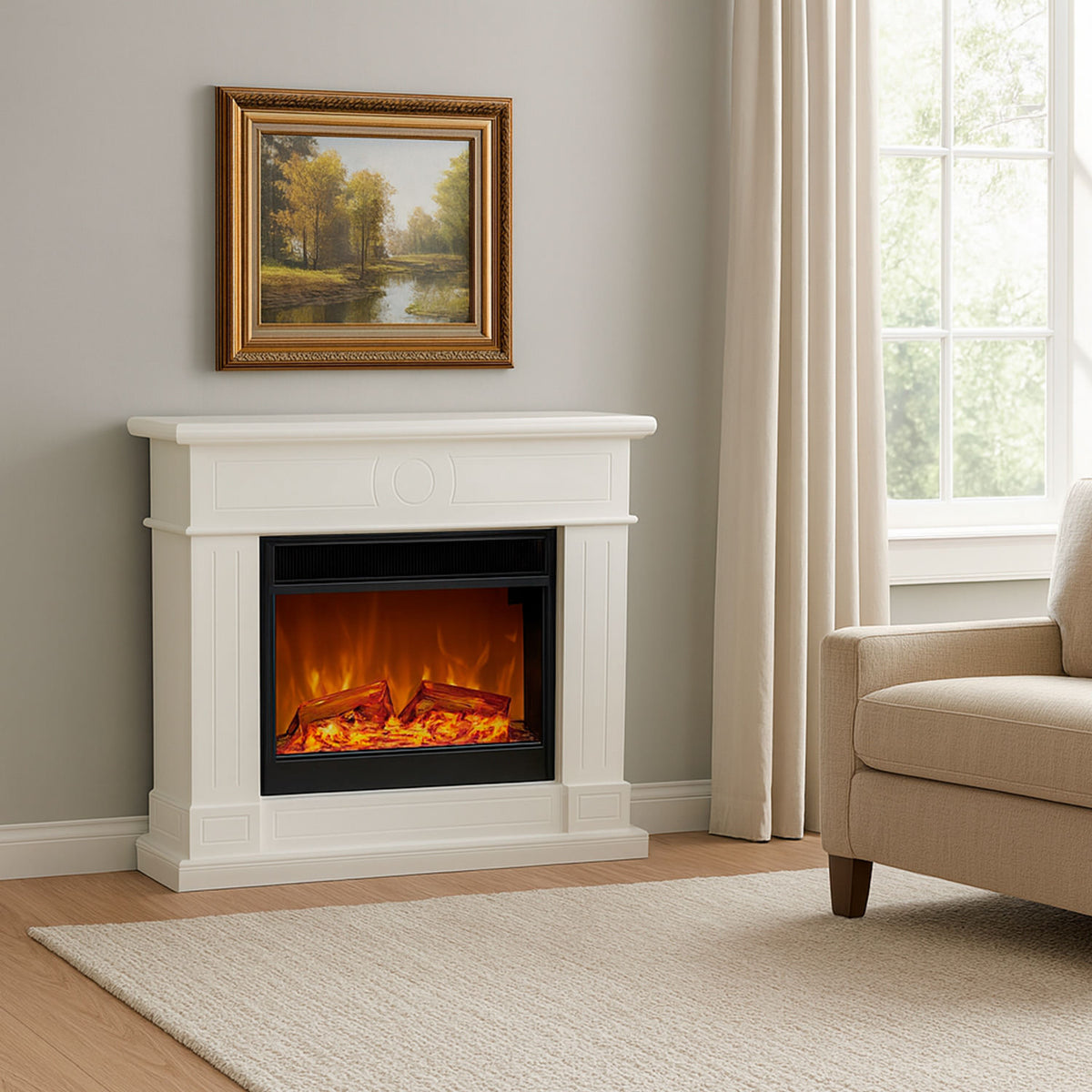 Caminetto Elettrico Bianco Xxl Con Effetto Fiamma Realistico