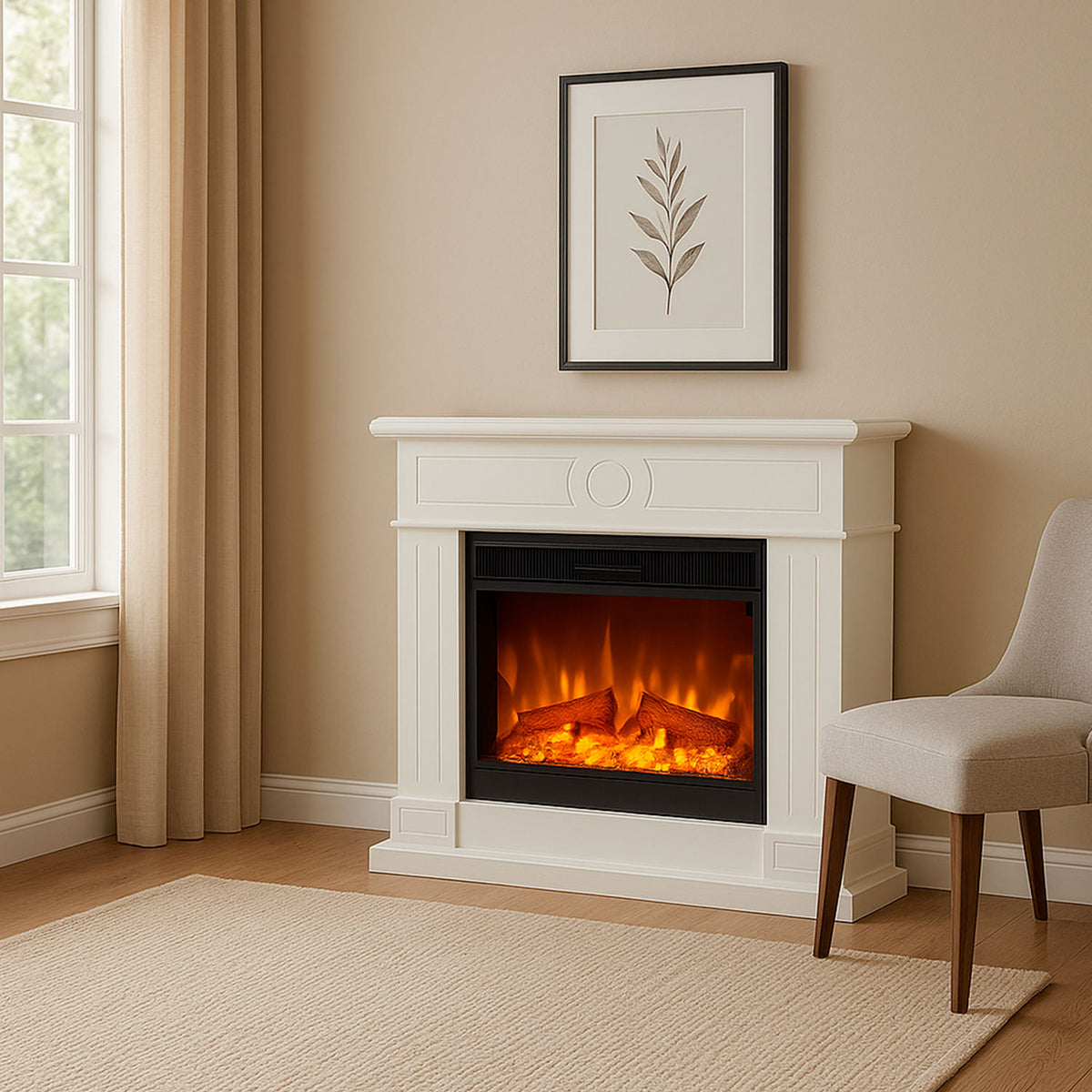 Caminetto Elettrico Bianco Xxl Con Effetto Fiamma Realistico