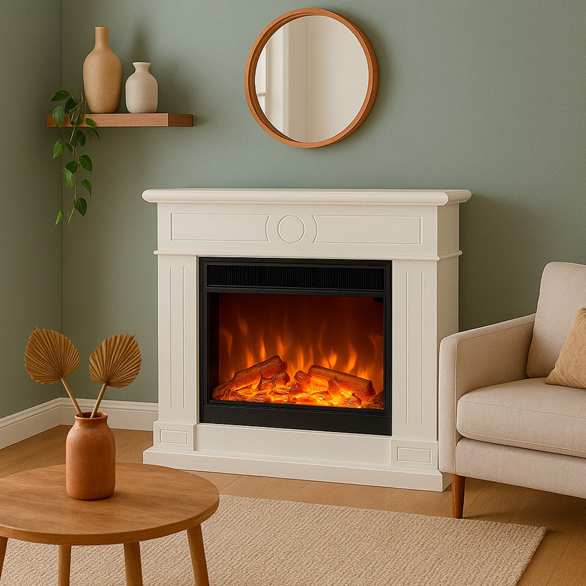 Caminetto Elettrico Bianco Xxl Con Effetto Fiamma Realistico