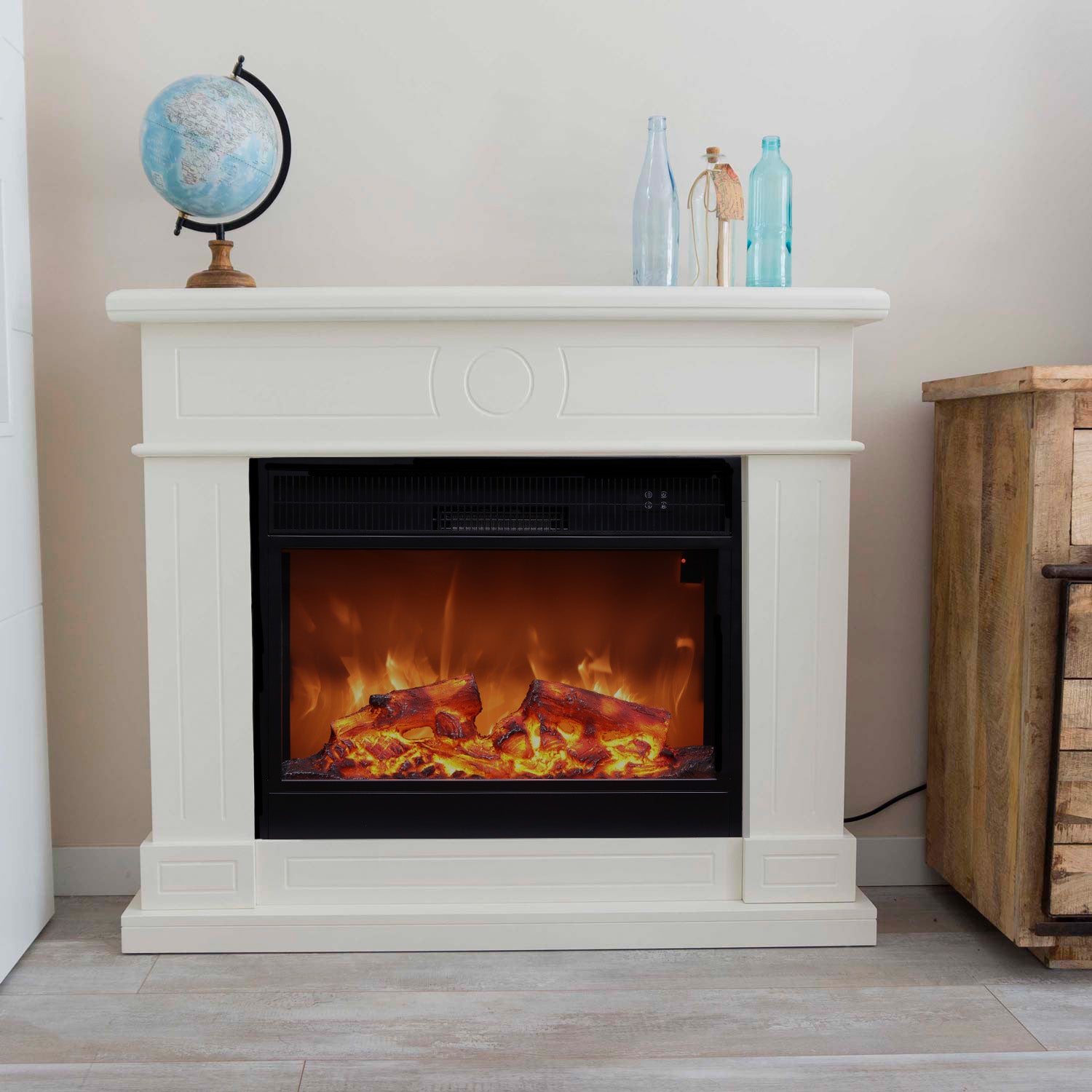 Caminetto Elettrico Bianco Xxl Con Effetto Fiamma Realistico