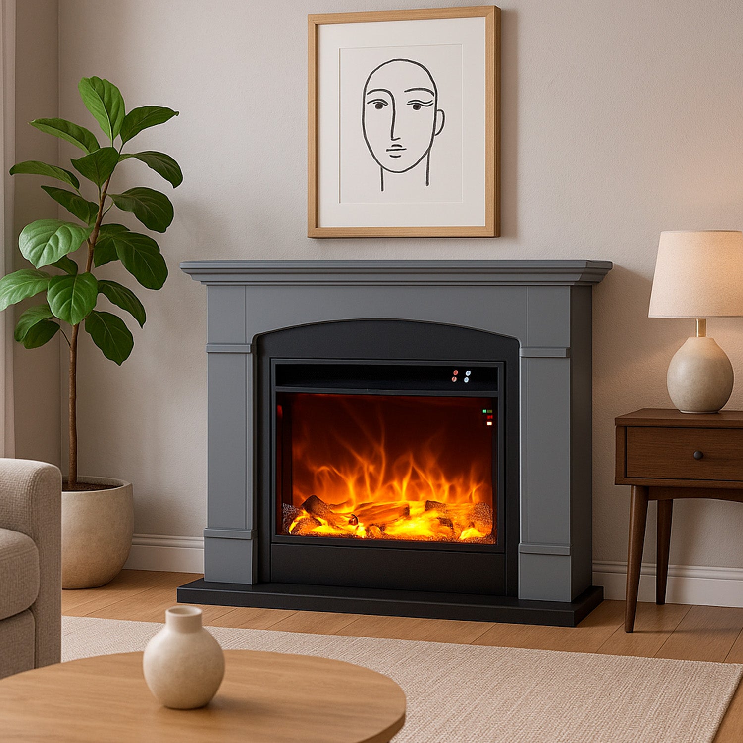 Caminetto Da Terra Grigio Scuro Sined Eleganza e Calore Per La Tua Casa