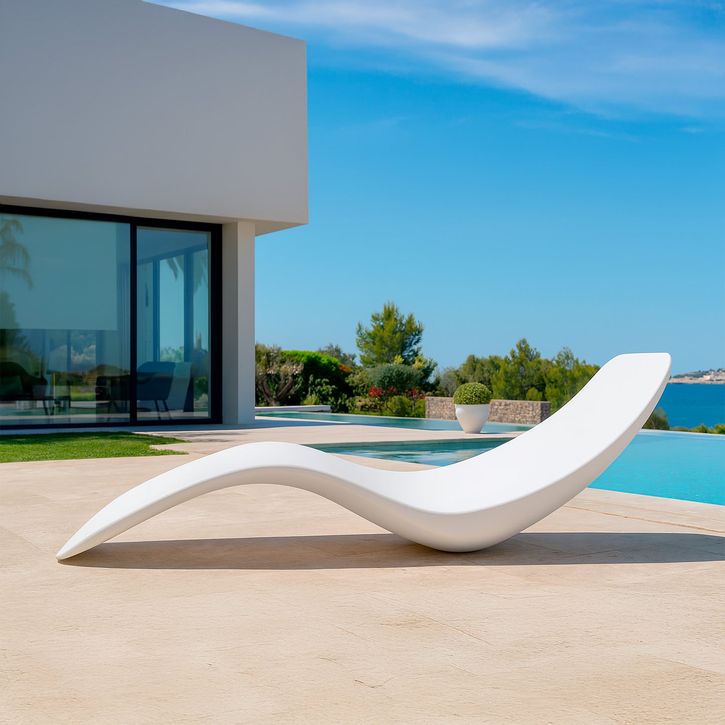 Chaise Longue Antares Bianca In Fibra Di Vetro Di Lusso