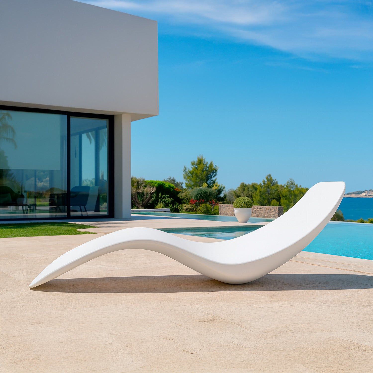 Chaise Longue Antares Bianca In Fibra Di Vetro Di Lusso