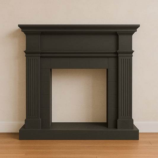 Marco gris para chimenea en MDF de madera, elegancia y durabilidad