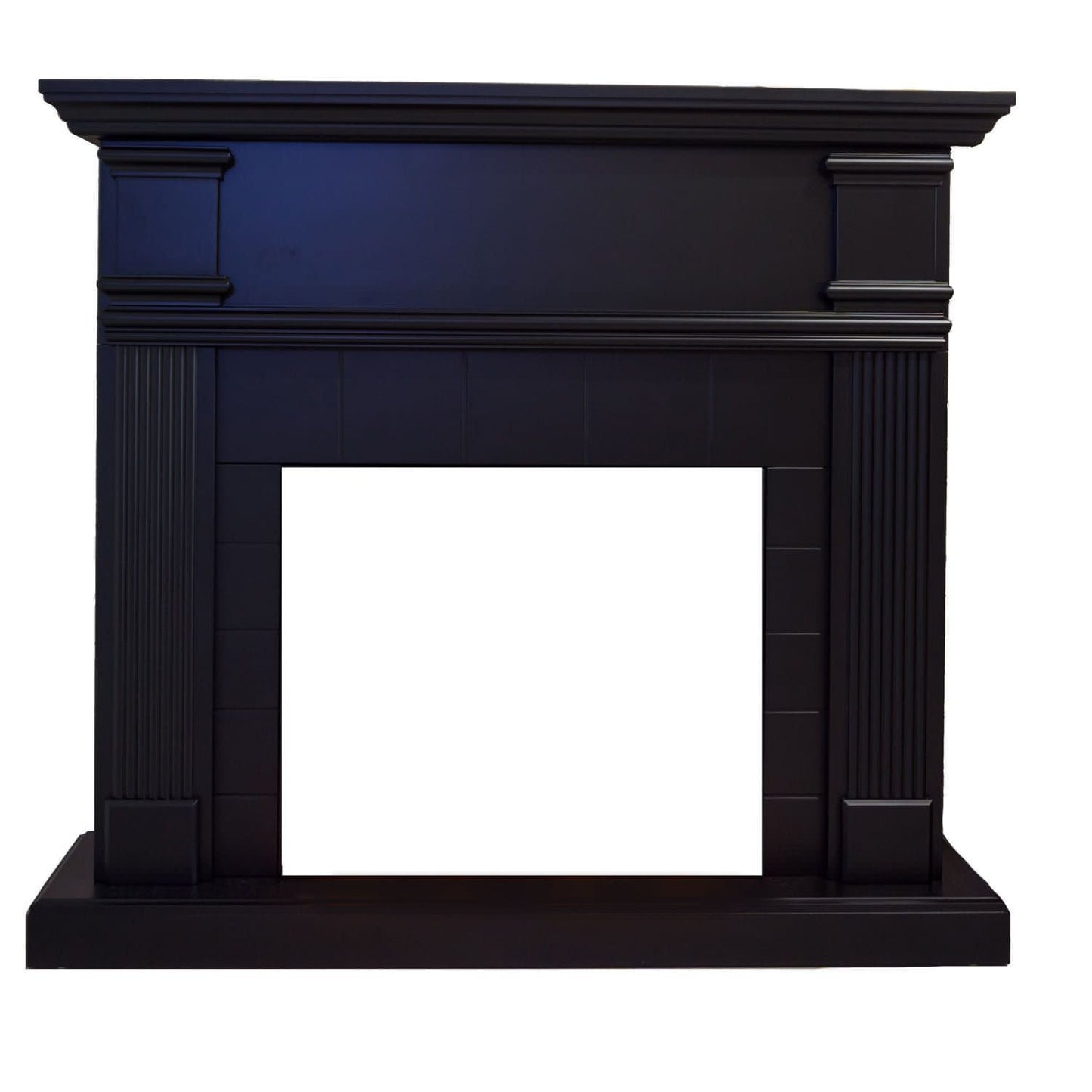 Cornice in legno MDF nero per caminetto Caldera design classico dimensioni 1022x114x282 cm ideale per inserto elettrico Vulcano o bruciatore esistente