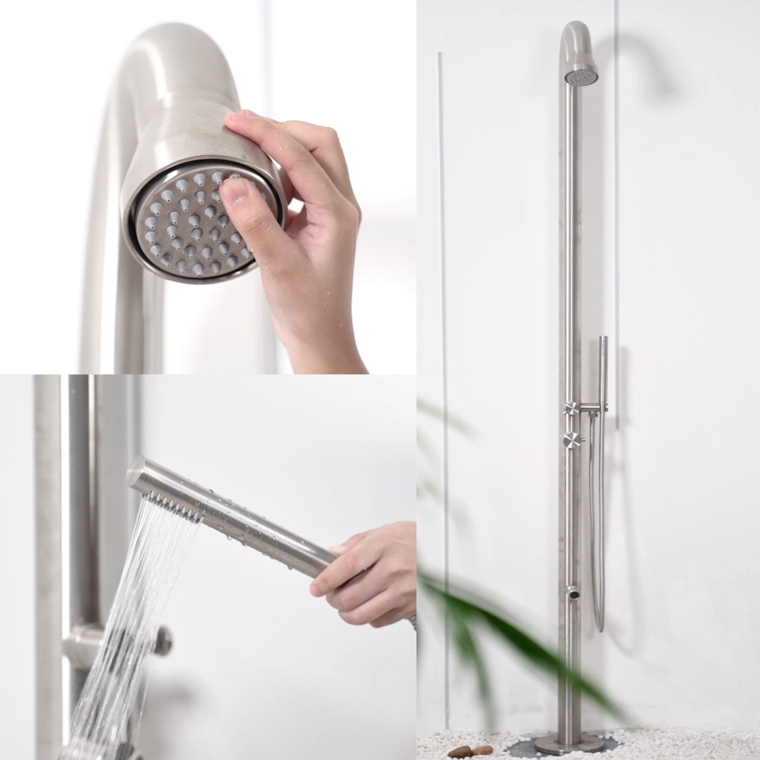 Doccia Da Esterno In Acciaio Inox 316l Con Soffione Doccetta e Lavapiedi