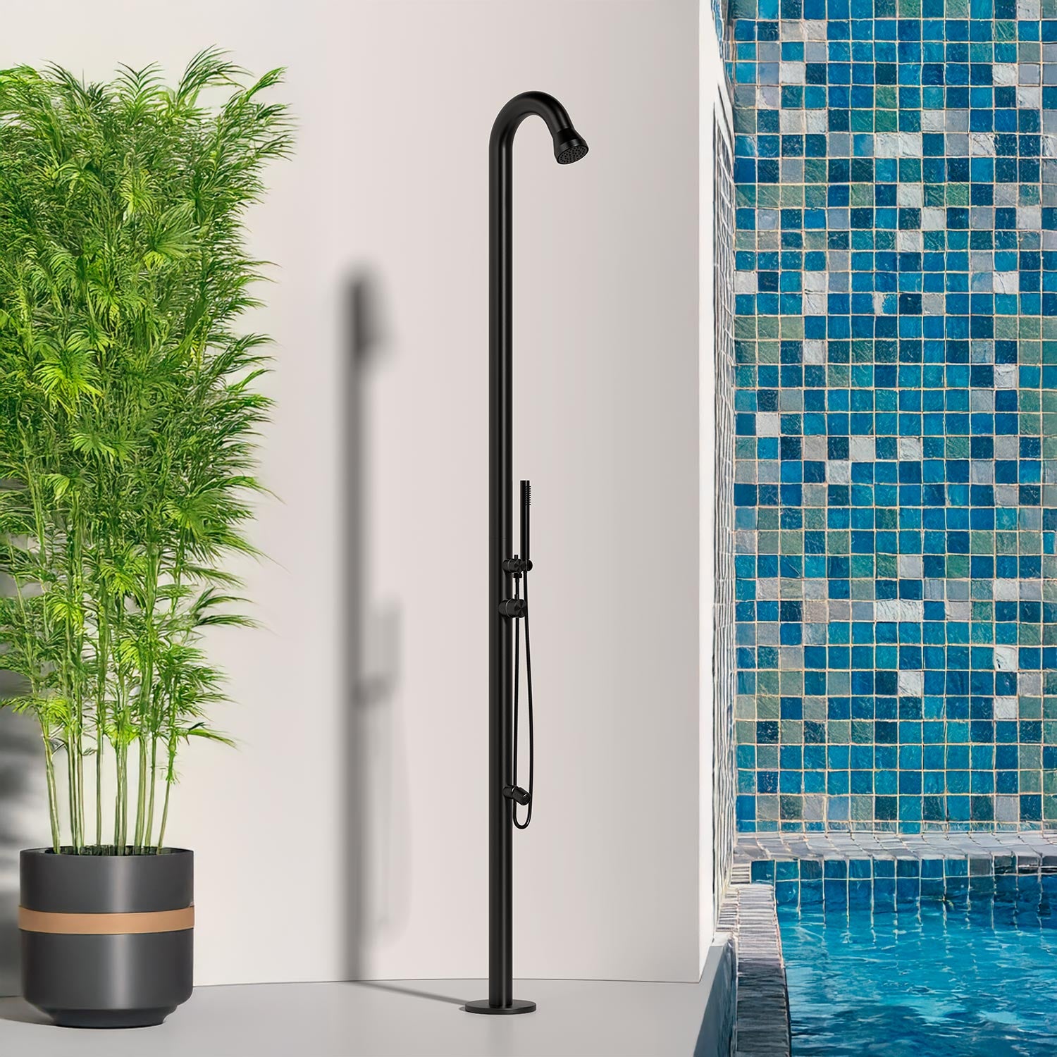 Doccia Nera In Acciaio Inox 316l Con Soffione e Doccino