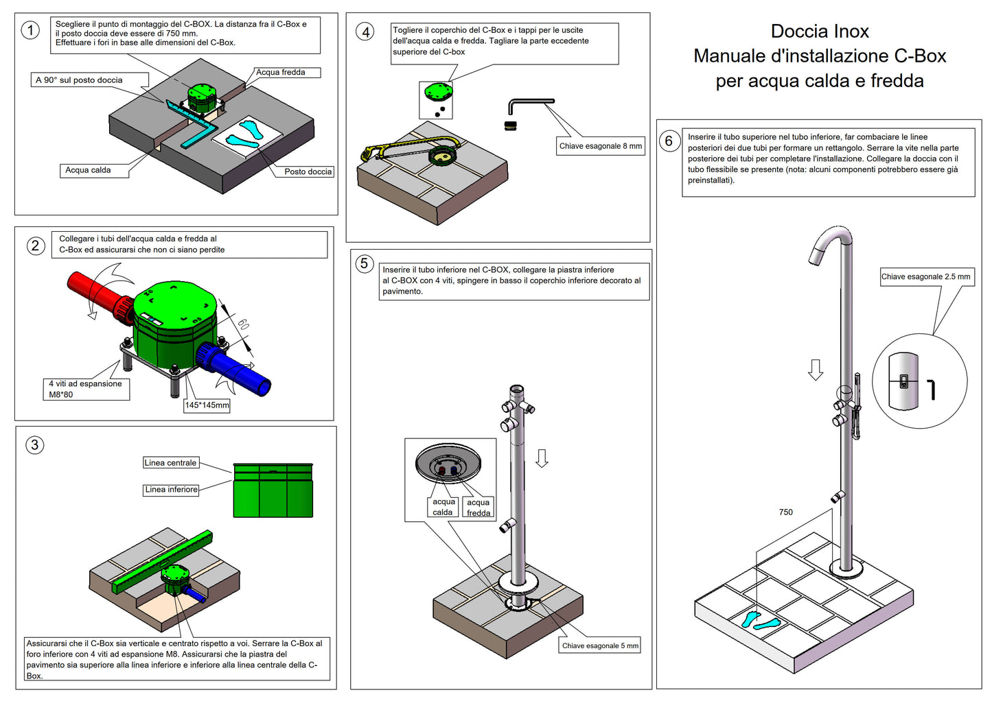 Sistema Di Fissaggio Rapido Per Docce Inox Sined Cbox Installazione Sicura e Design Elegante