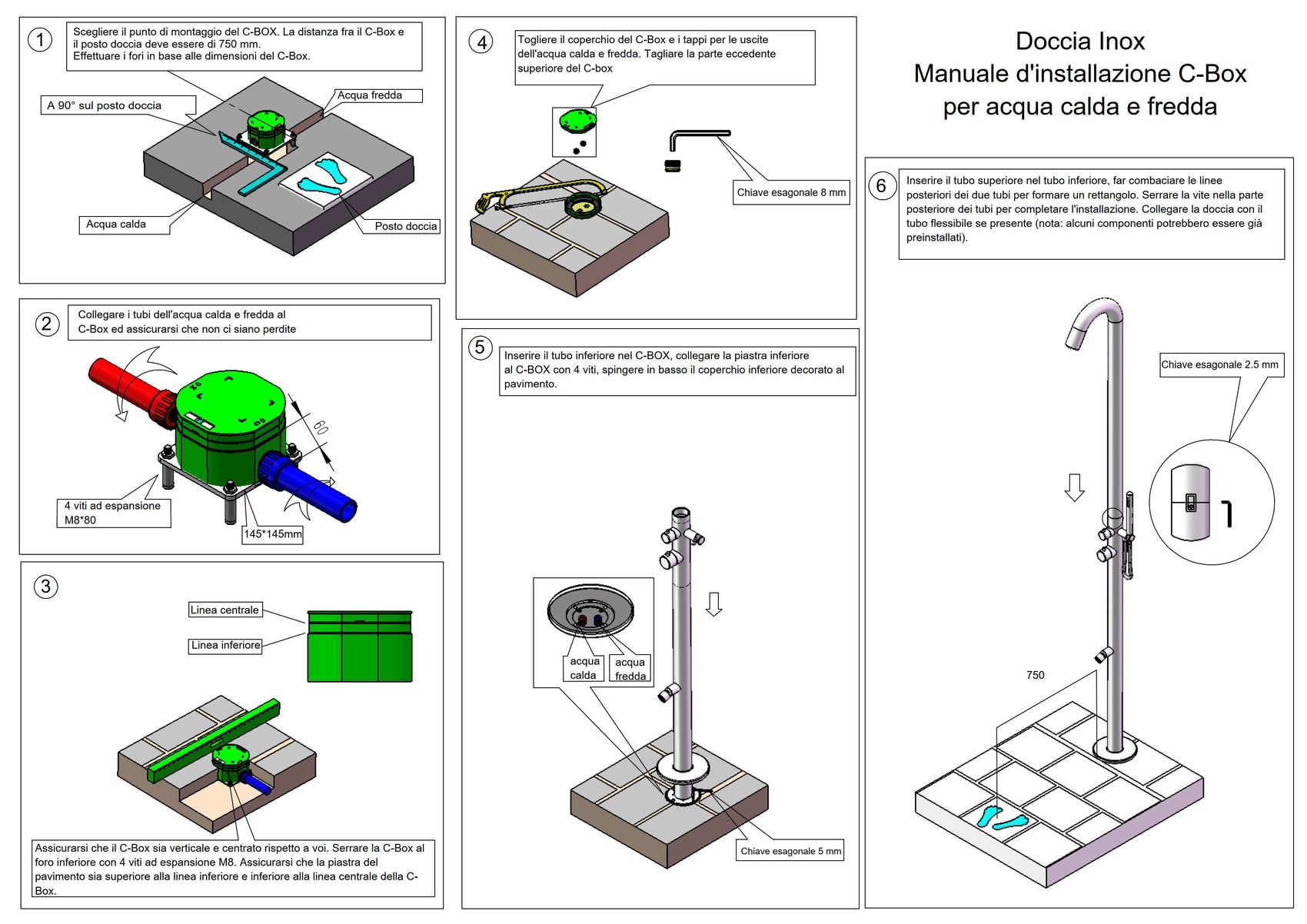 Sistema Di Fissaggio Rapido Per Docce Inox Sined Cbox Installazione Sicura e Design Elegante