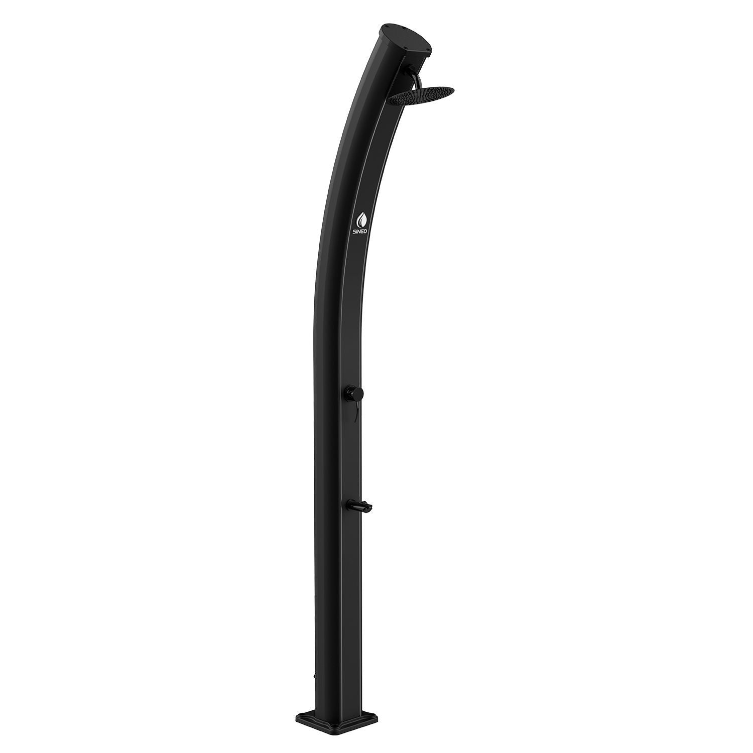 Doccia Solare Nera In Alluminio Da 35 Litri Con Soffione Da 20 Cm Miscelatore e Rubinetto Lavapiedi Ideale Per Esterni Come Piscine Giardini Hotel e Campeggi