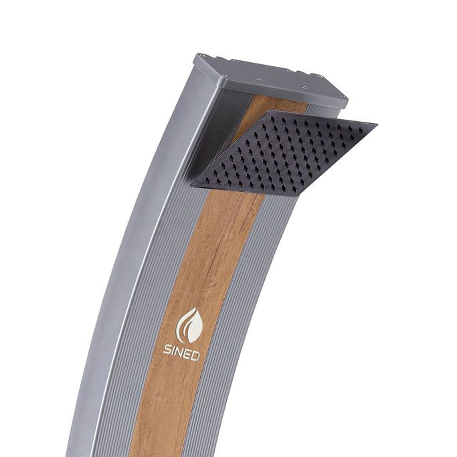 Doccia Solare Grigia In Alluminio Con Fascia Legno e Soffione Quadrato