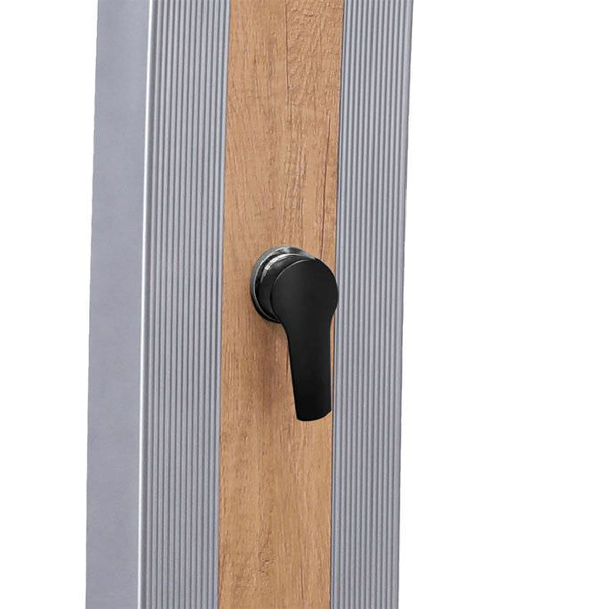 Doccia Solare Grigia In Alluminio Con Fascia Legno e Soffion