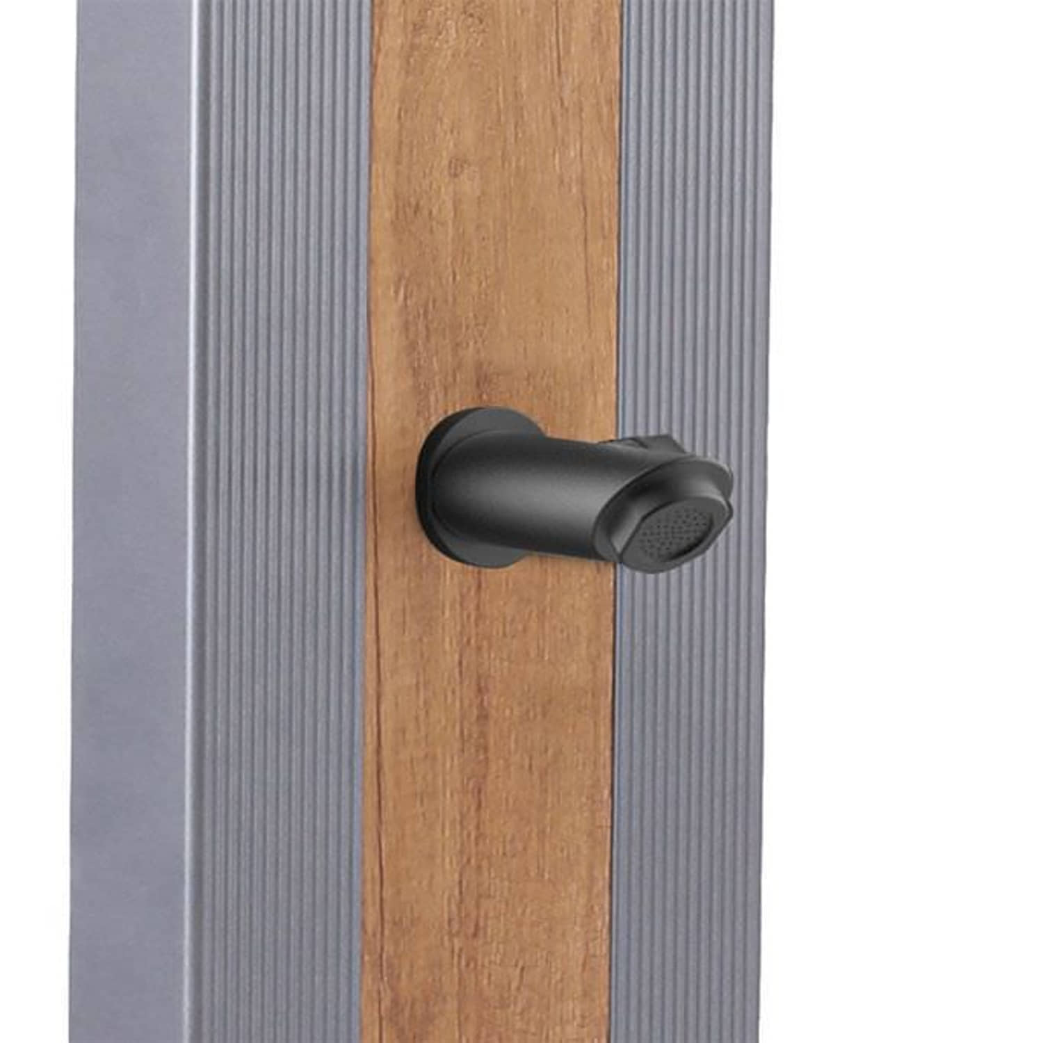Doccia Solare Grigia In Alluminio Con Fascia Legno e Soffione Quadrato