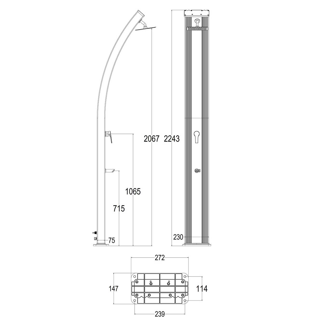 Doccia Solare Nera In Alluminio 40 Litri Con Fascia Inox