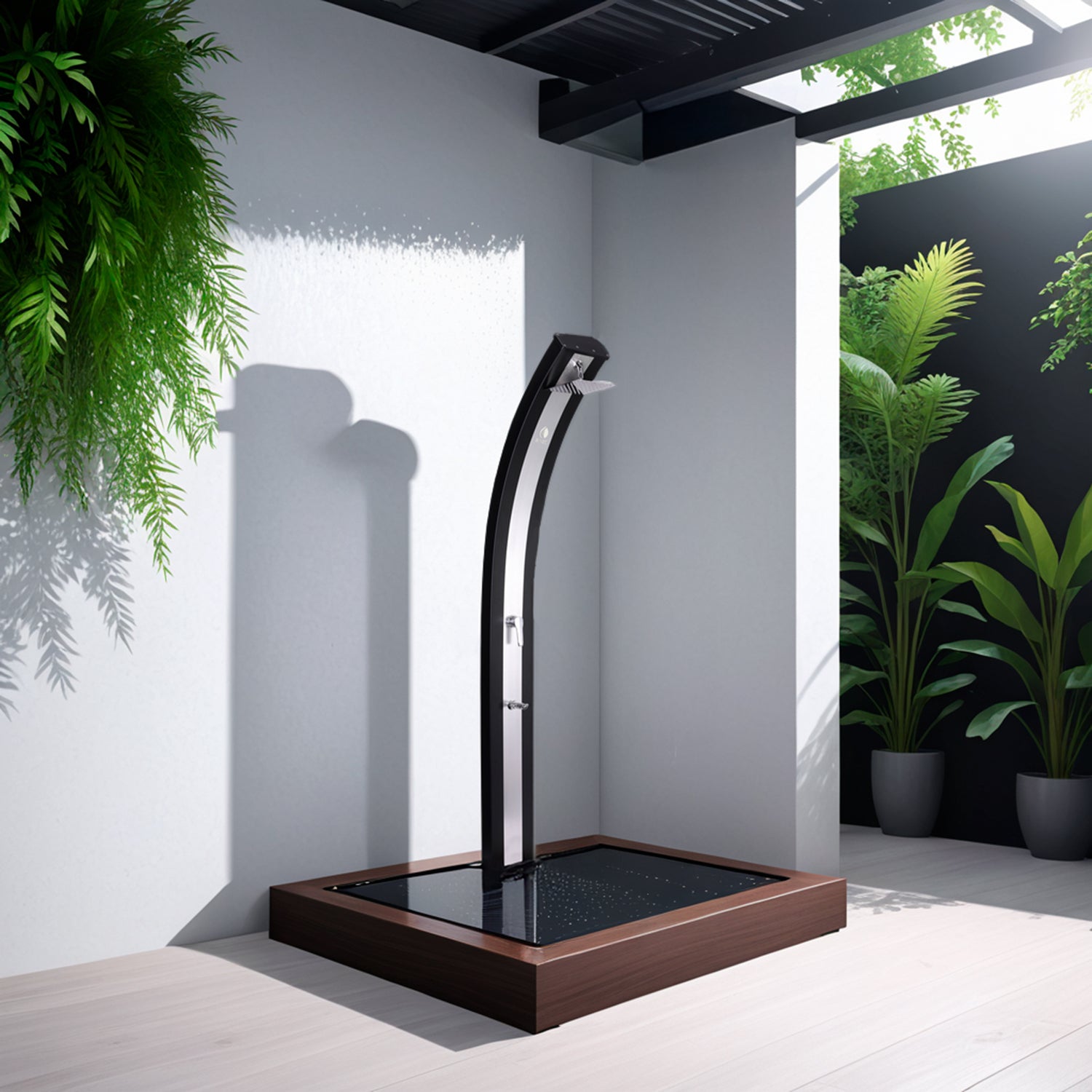 Doccia Solare Nera In Alluminio 40 Litri Con Fascia Inox