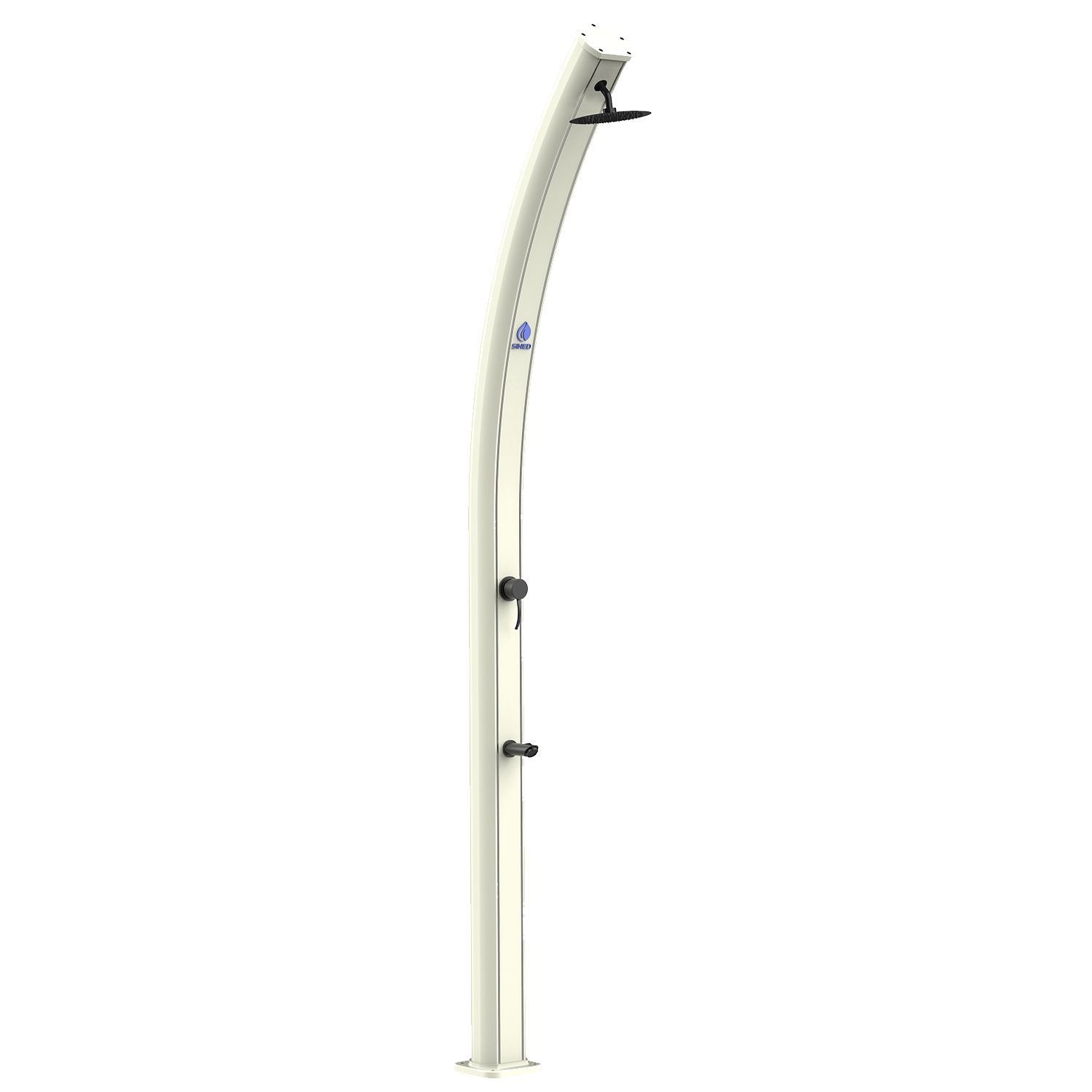 Doccia Solare In Alluminio Bianca Da 25 Litri Con Soffione Rotondo Da 15 Cm Miscelatore e Rubinetto Lavapiedi Struttura Curva Per Esterno Altezza 226 Cm Ideale Per Piscine Giardini Beb Hotel e Campeggi Acquisto Sicuro Consegna Veloce e Garanzia