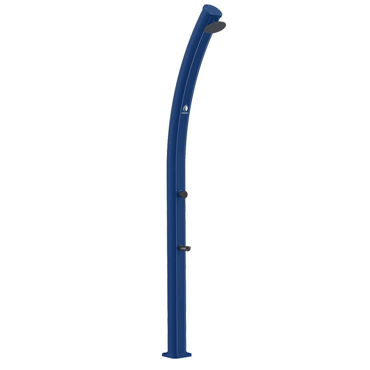 Doccia Solare Blu In Alluminio Da 25 Litri Con Soffione Rotondo Da 15 Cm Miscelatore e Rubinetto Lavapiedi Struttura Curva In Alluminio Per Esterno Altezza 226 Cm Ideale Per Bordo Piscina Giardino Beb Hotel e Campeggi Realizzata Con Materiali Di