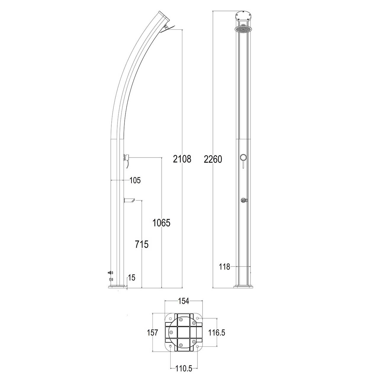 Doccia Solare Blu In Alluminio Da 25 Litri Con Soffione Rotondo Da 15 Cm Miscelatore e Rubinetto Lavapiedi Struttura Curva In Alluminio Per Esterno Altezza 226 Cm Ideale Per Bordo Piscina Giardino Beb Hotel e Campeggi Realizzata Con Materiali Di