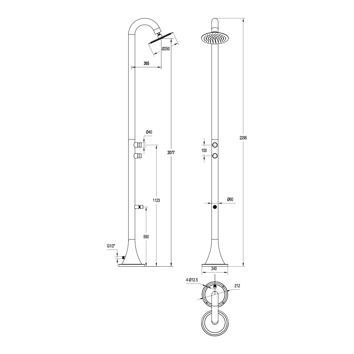 Doccia Inox Luna eleganza e risparmio idrico per esterni