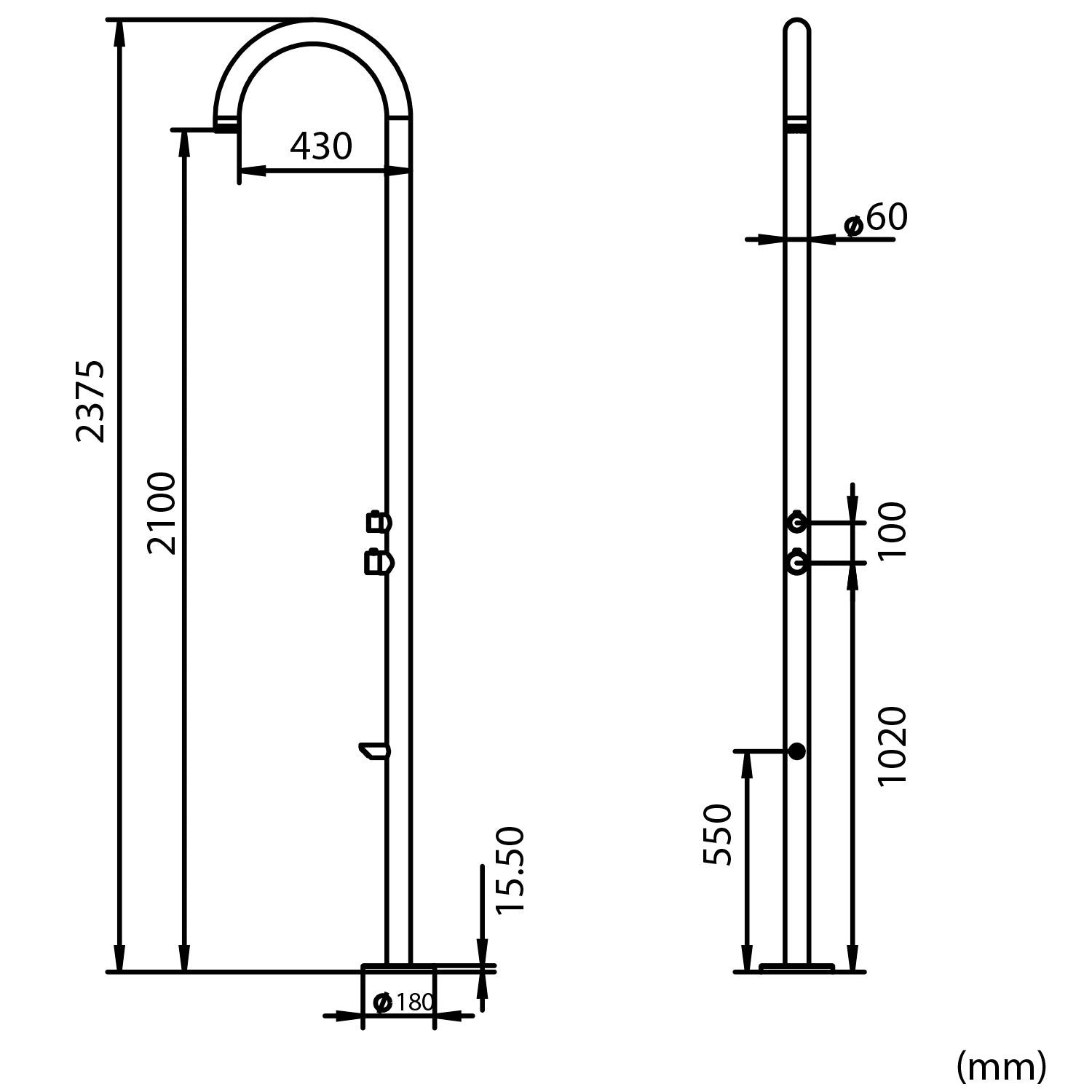 Sined Olbia Doccia Per Esterni In Acciaio 316l Soffione e Lavapiedi h 2439 Cm Inox Opaco