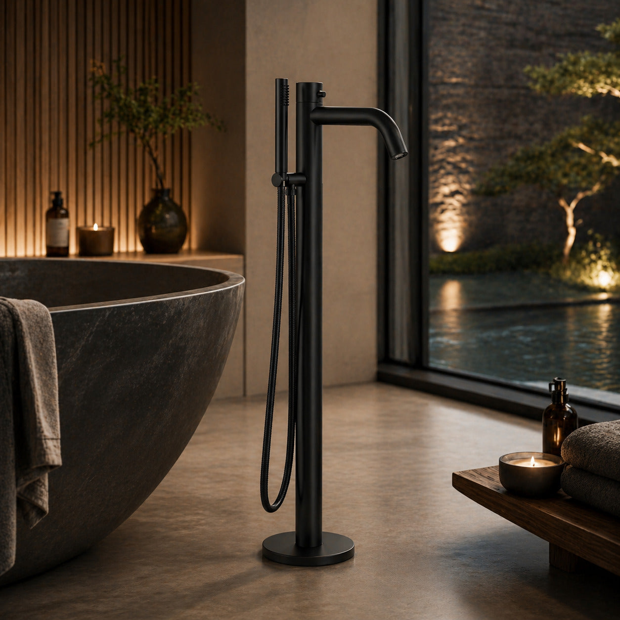 Rubinetto a Pavimento Nero Per Vasca Da Bagno Con Doccino Mo