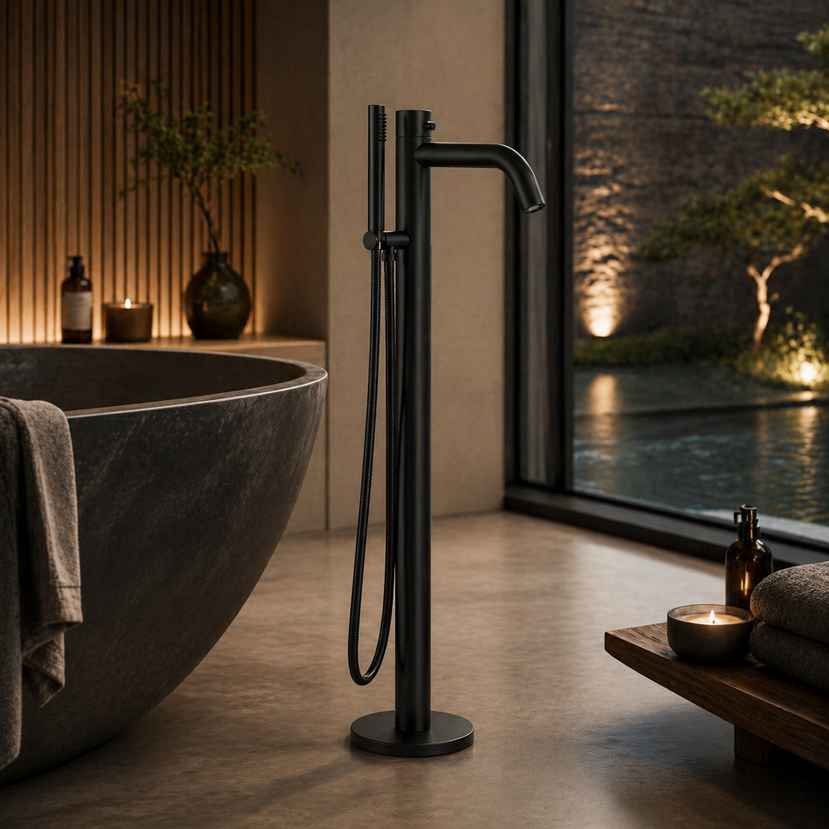 Rubinetto a Pavimento Nero Per Vasca Da Bagno Con Doccino Mo