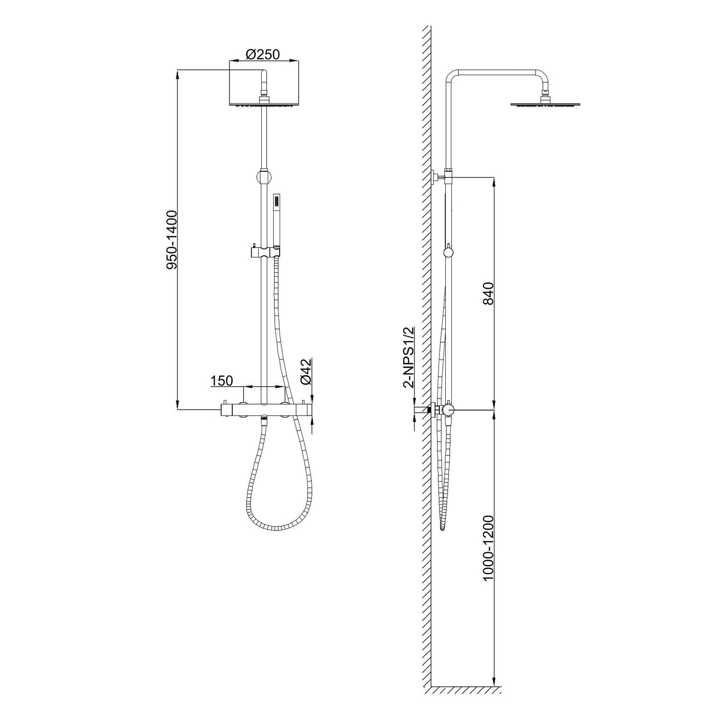 Doccia parete Levante termostatica inox 316L canna fucile