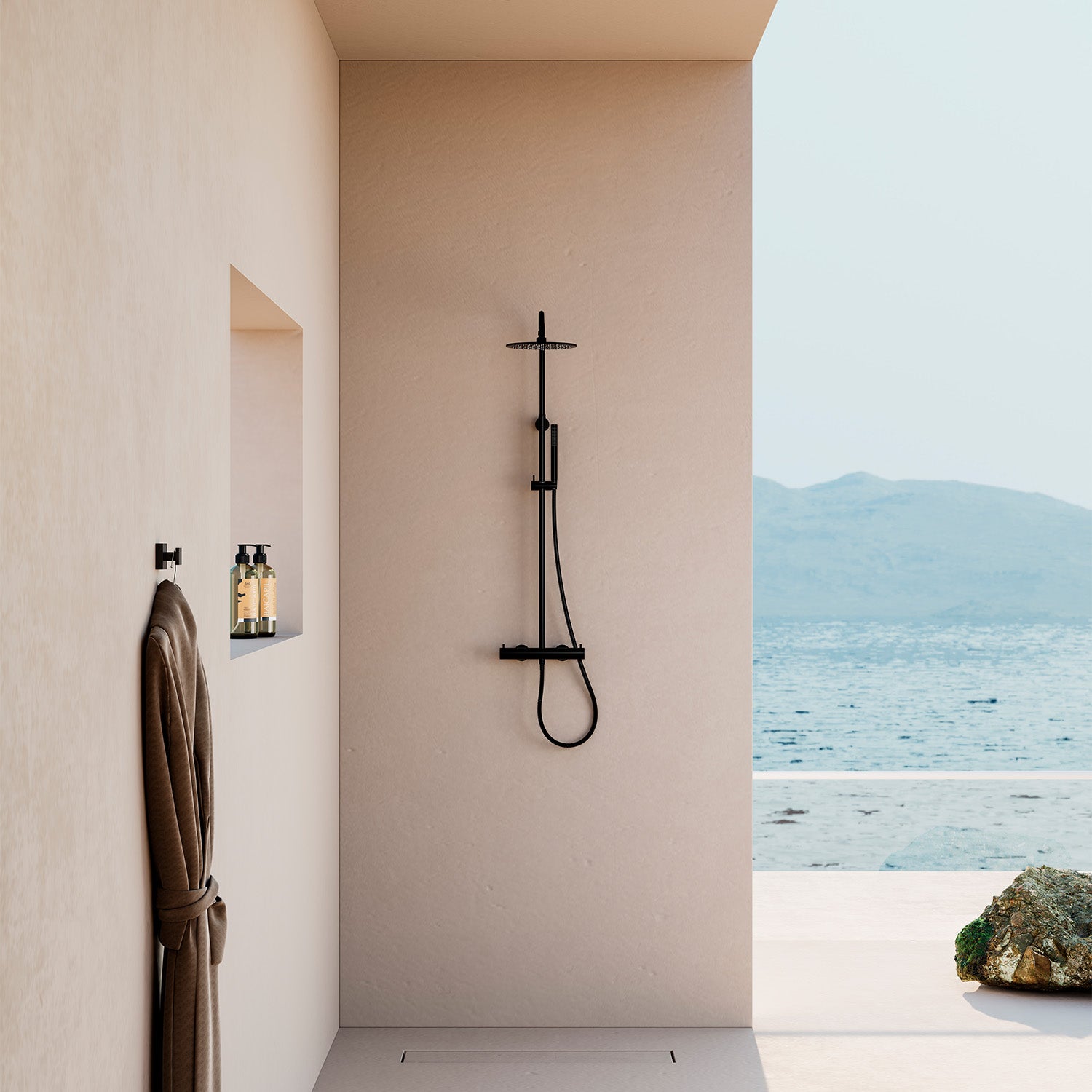 doccia da parete sined levante nera design elegante e materi