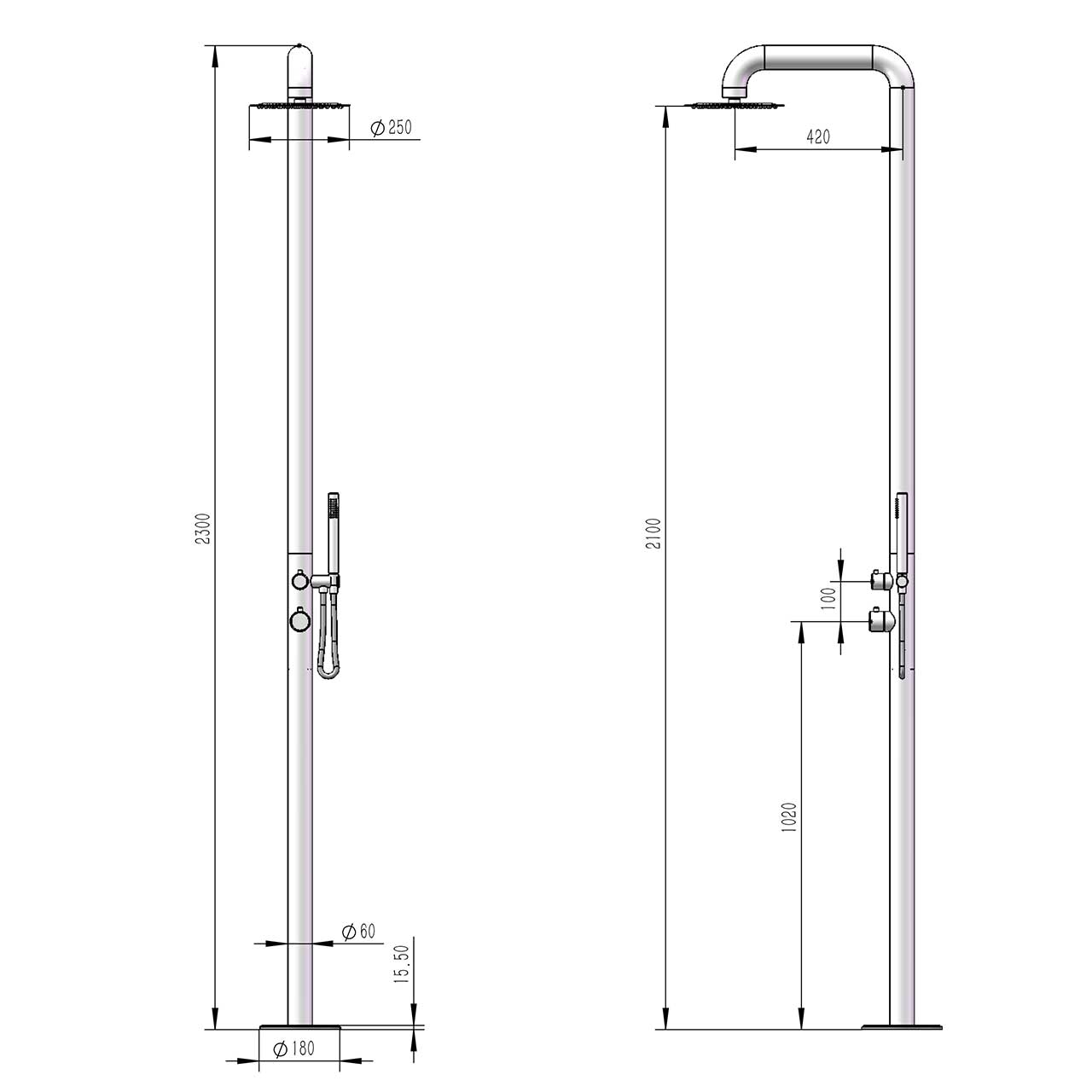 Sined Pula Doccia Per Piscina In Acciaio Inox 316l Con Doccetta Nero Satinato
