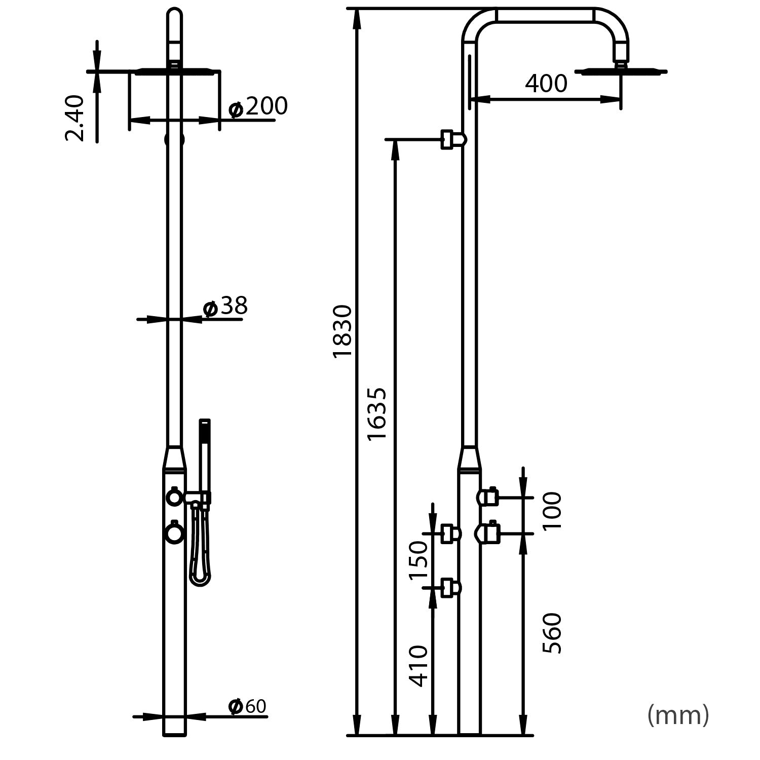 Doccia Nera a Parete In Acciaio Inox 316l Design Elegante e Resistente