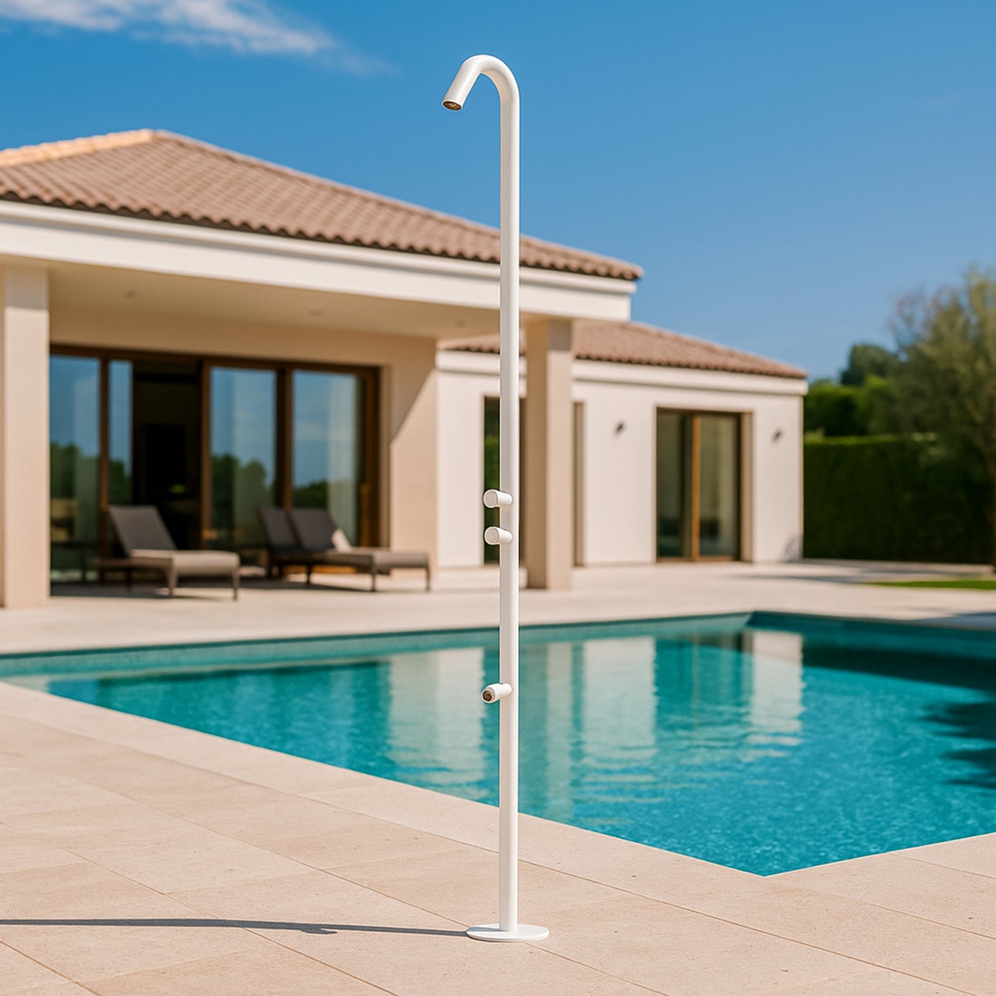 Doccia outdoor bianca acqua fredda temporizzata inox 316L