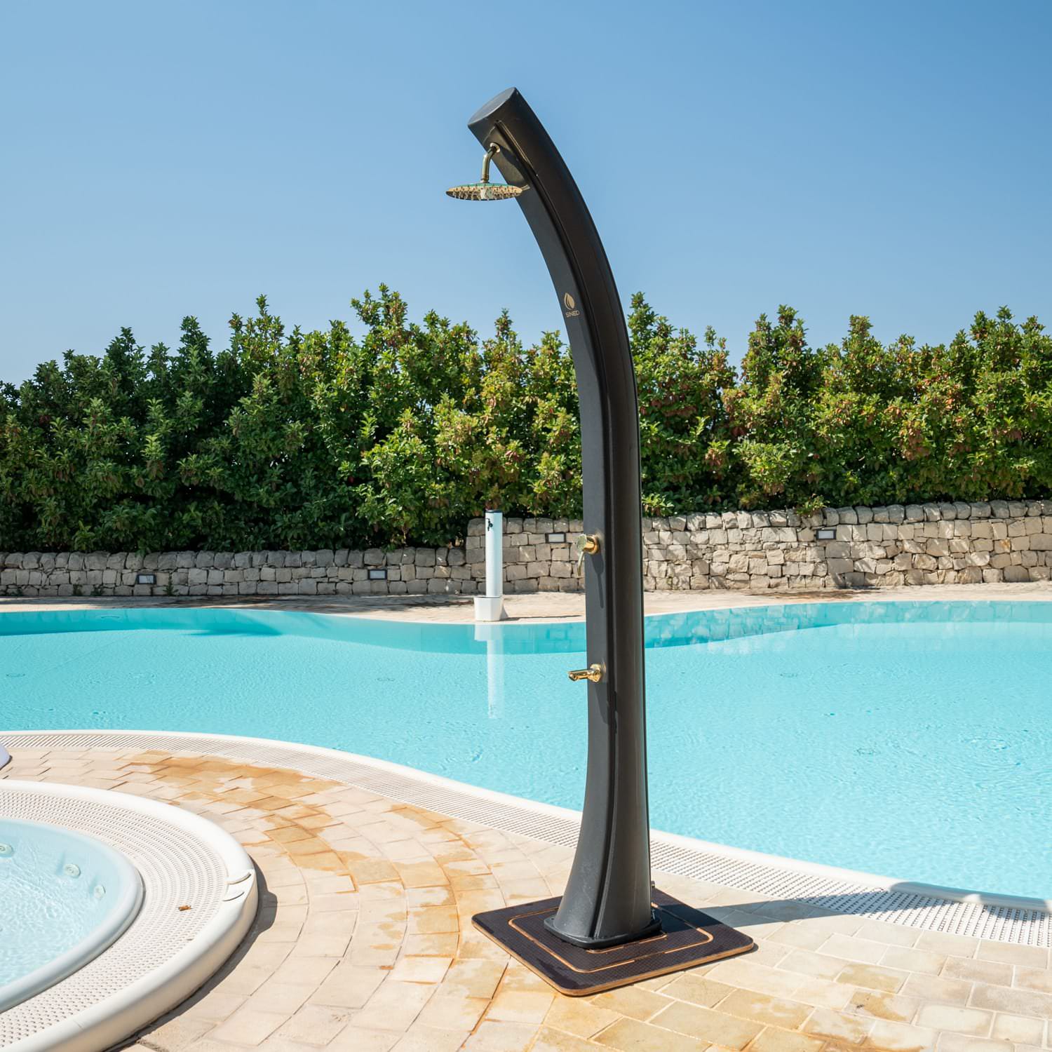 Doccia Solare Nera e Oro Per Giardino Soffione 20 Cm
