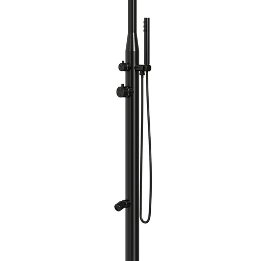 Chuveiro exterior preto em aço inoxidável AISI 316L, design elegante