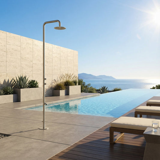 alt
duche exterior Sined Teulada em aço inoxidável, design elegante a