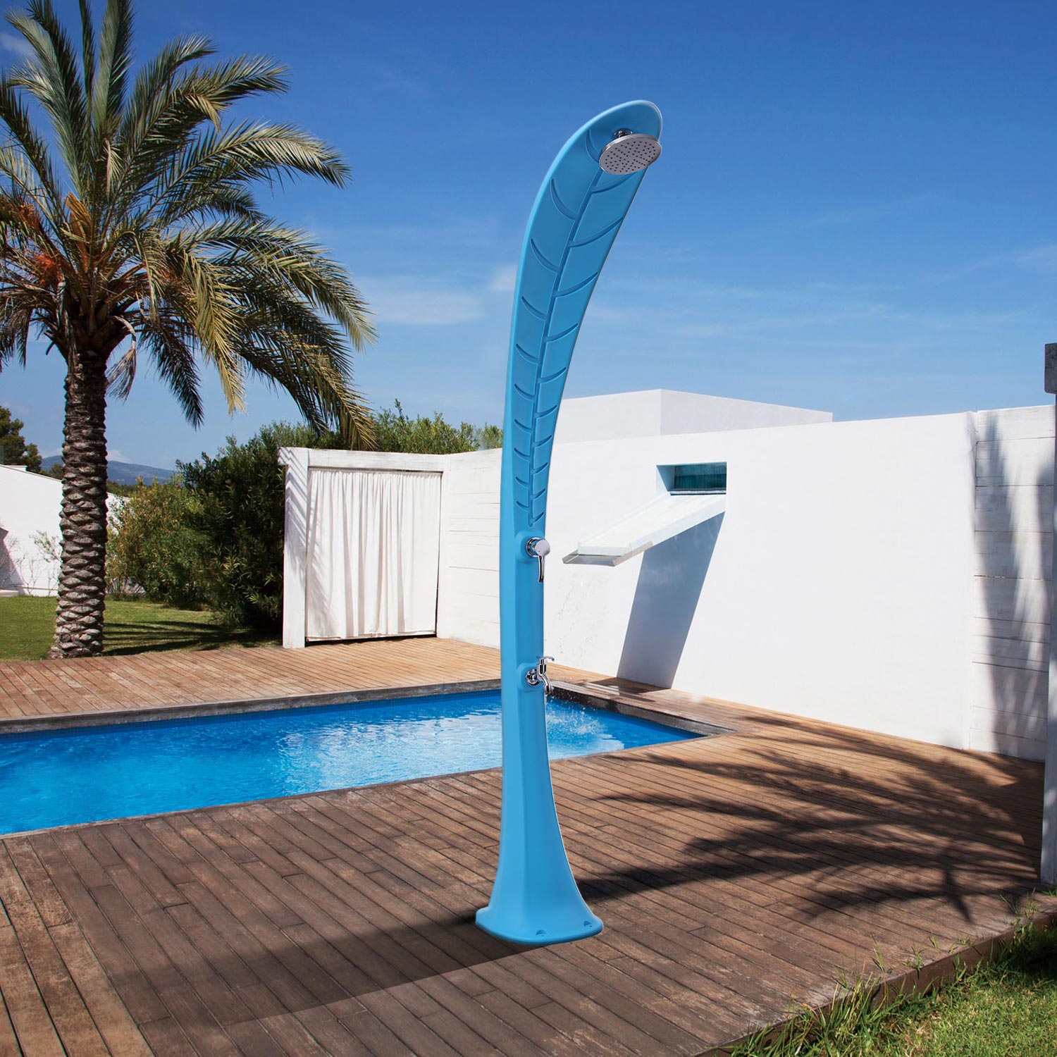 Doccia Solare Esterna Foglia Blu Design Elegante Riscaldamento Solare 35l