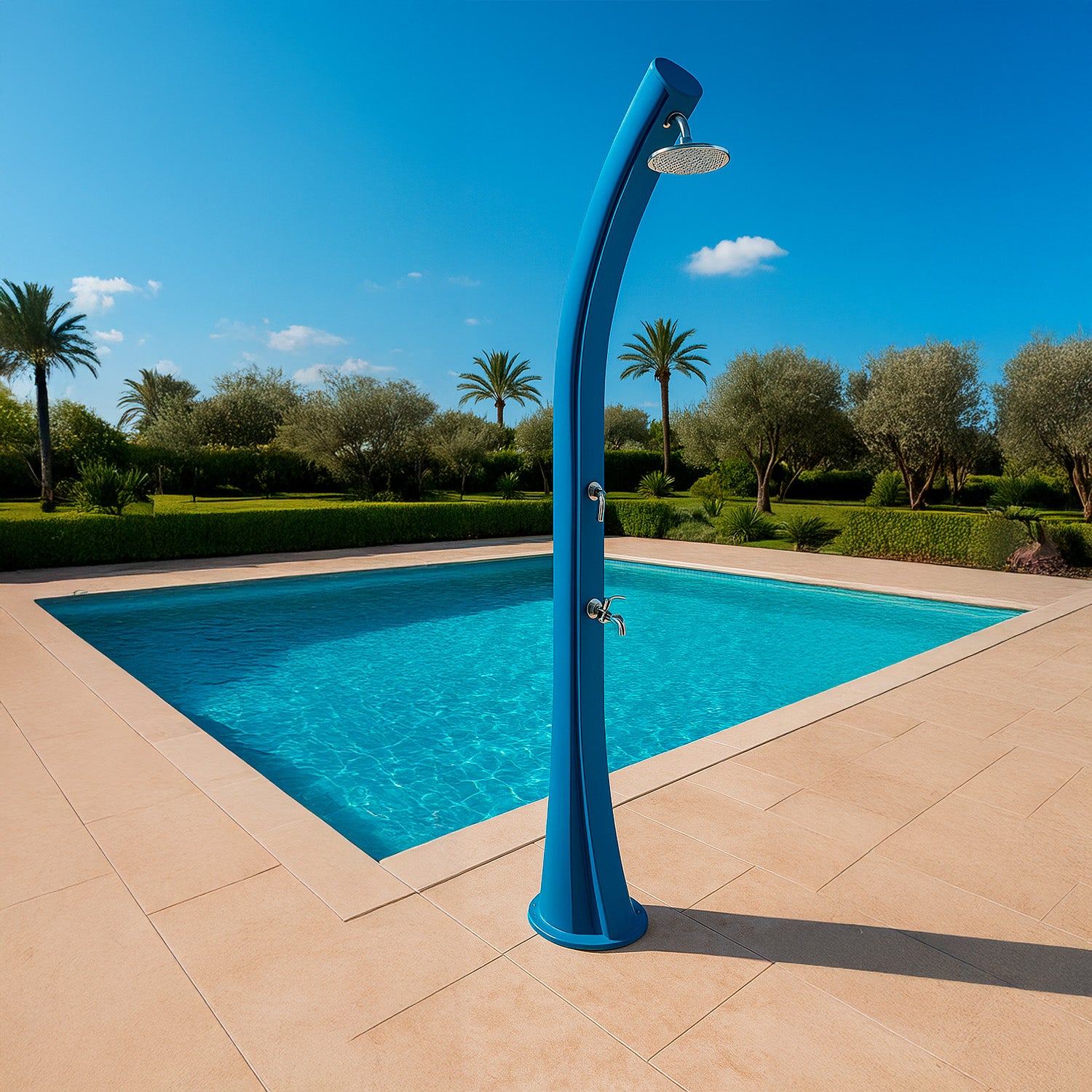Doccia Solare Rio Xxl Blu Design Elegante Materiali Resistenti Riscaldamento Ecologico Acquista Ora Per Un Giardino Moderno e Funzionale