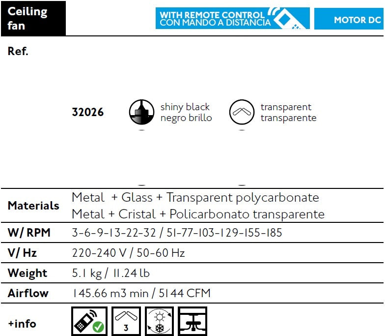 Ventilatore Nero Per Soffitto Con Telecomando Mini Eterfan