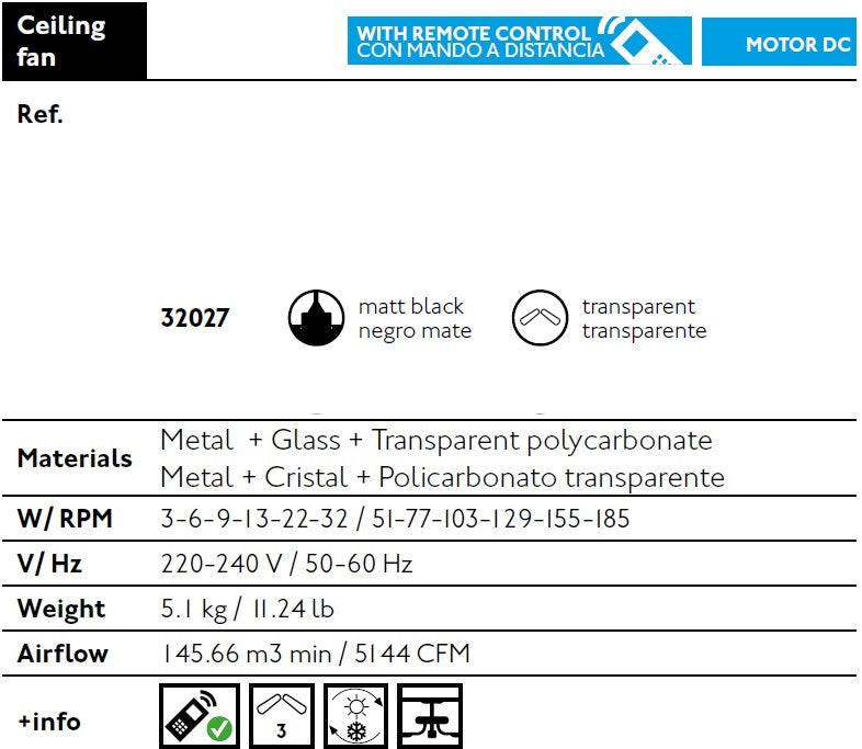 Ventilatore Nero Da Soffitto Con Telecomando