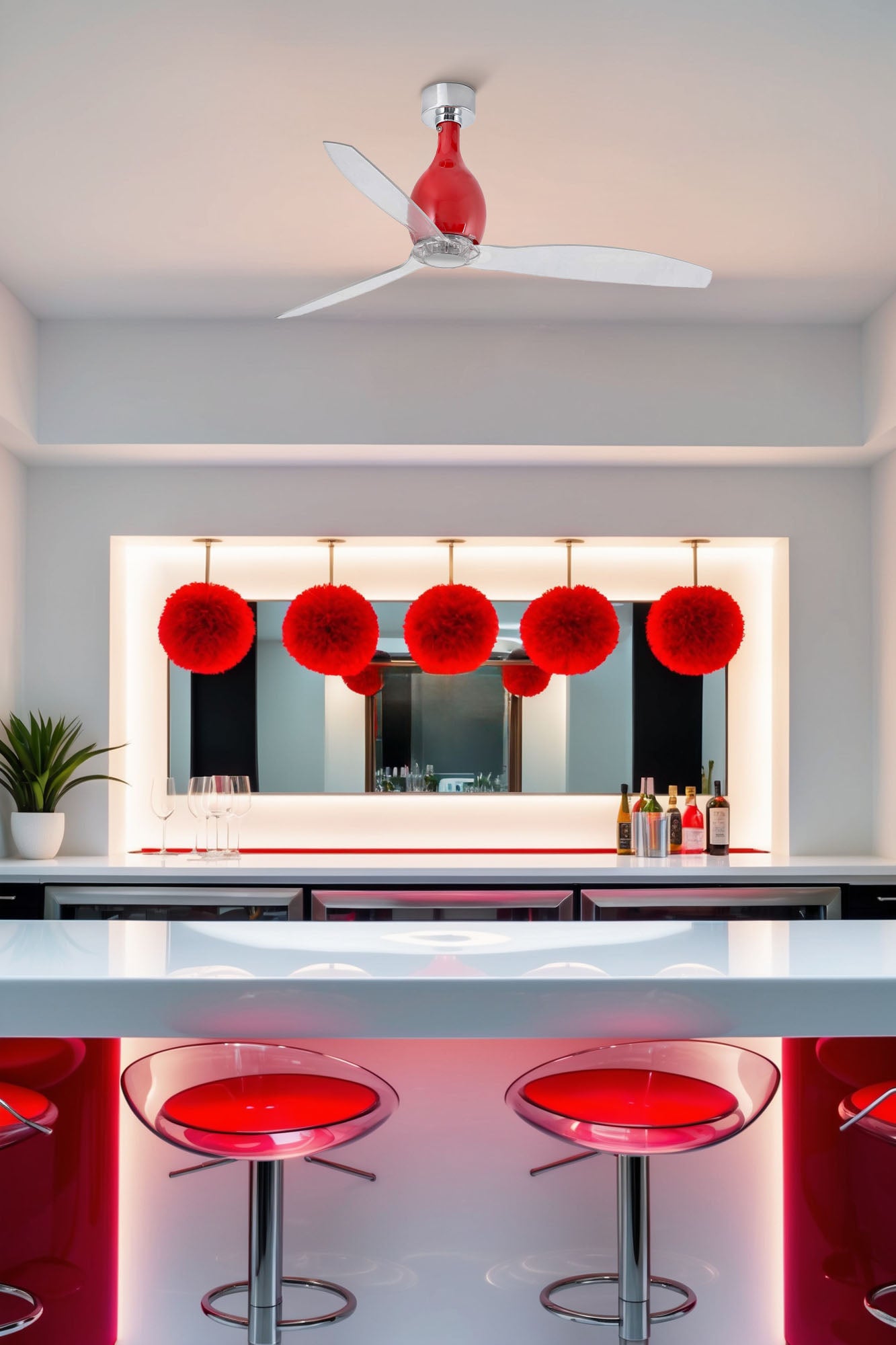 Elegante Ventilatore Rosso Da Soffitto Senza Luce Moderno